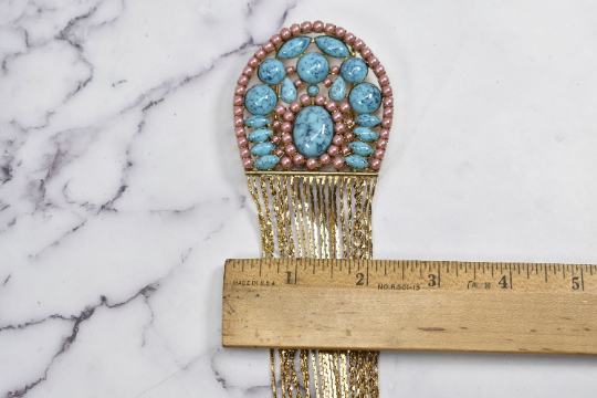 Turquoise Blue and Pink Dangling Slider Buckle | Bikini Slider | Chest Area Applique | Dangling Slider Chain Applique| Slider Buckle