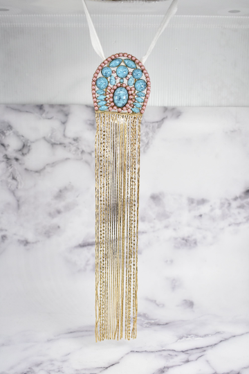 Turquoise Blue and Pink Dangling Slider Buckle | Bikini Slider | Chest Area Applique | Dangling Slider Chain Applique| Slider Buckle