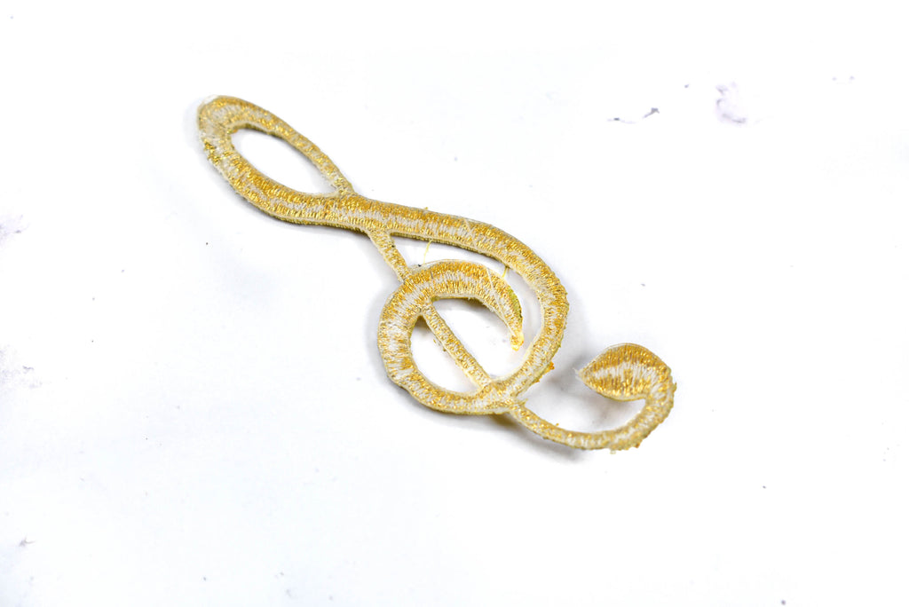 Embroidered Music Note Symbol Patch | Shiny Music Symbol Patch | Music Note Patch Applique | Gold Music Note