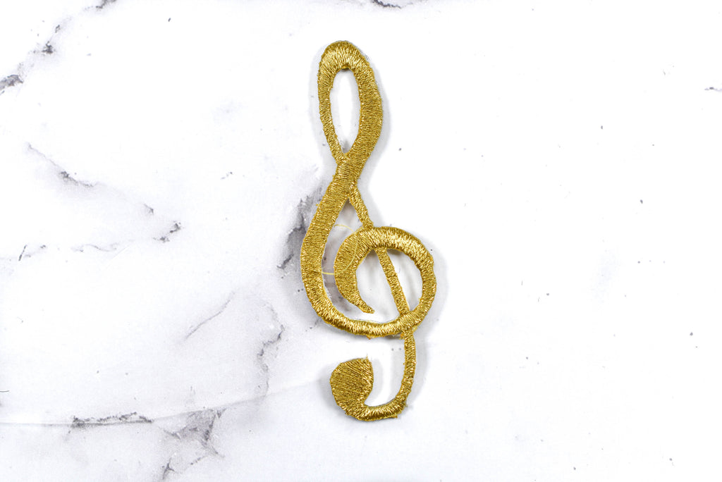Embroidered Music Note Symbol Patch | Shiny Music Symbol Patch | Music Note Patch Applique | Gold Music Note