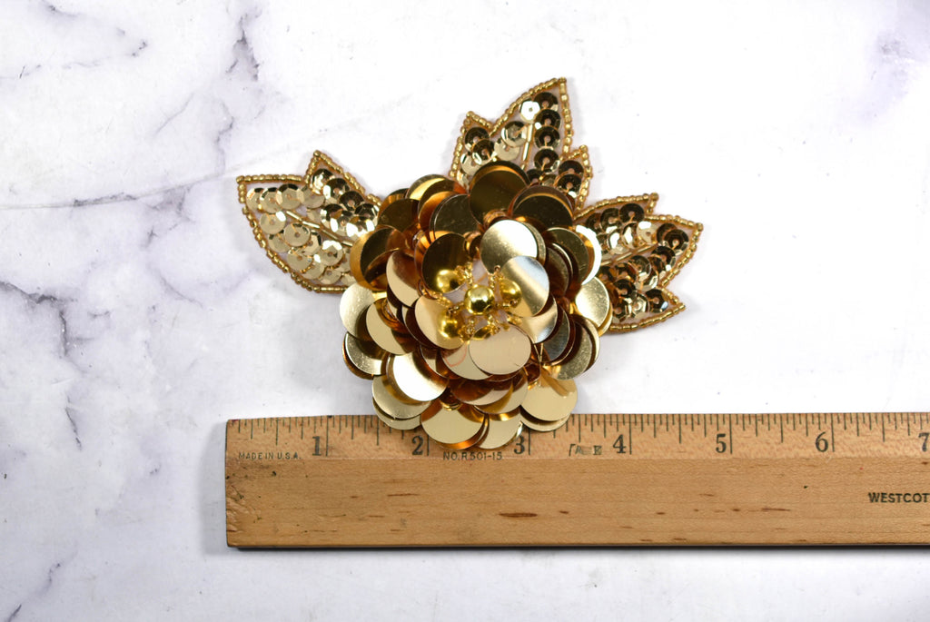 Pin on Gold Sequin Flower Applique | Pin on Applique Patch | DIY Costume Design Accessories | Cute Sequin Flower Pin