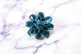 Blue Rhinestone Brooch with Pin | Vintage Blue Flower Brooch | Classy Floral Brooch