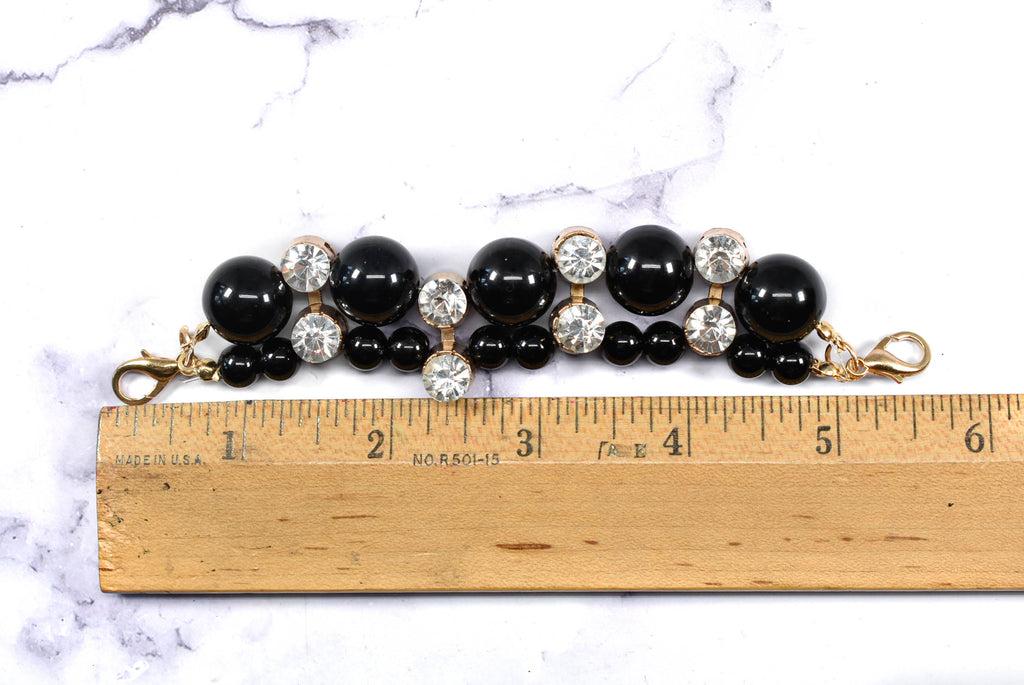 Rhinestone and Beaded Connector - Black and Gold Connector with Rhinestone and Black Beads