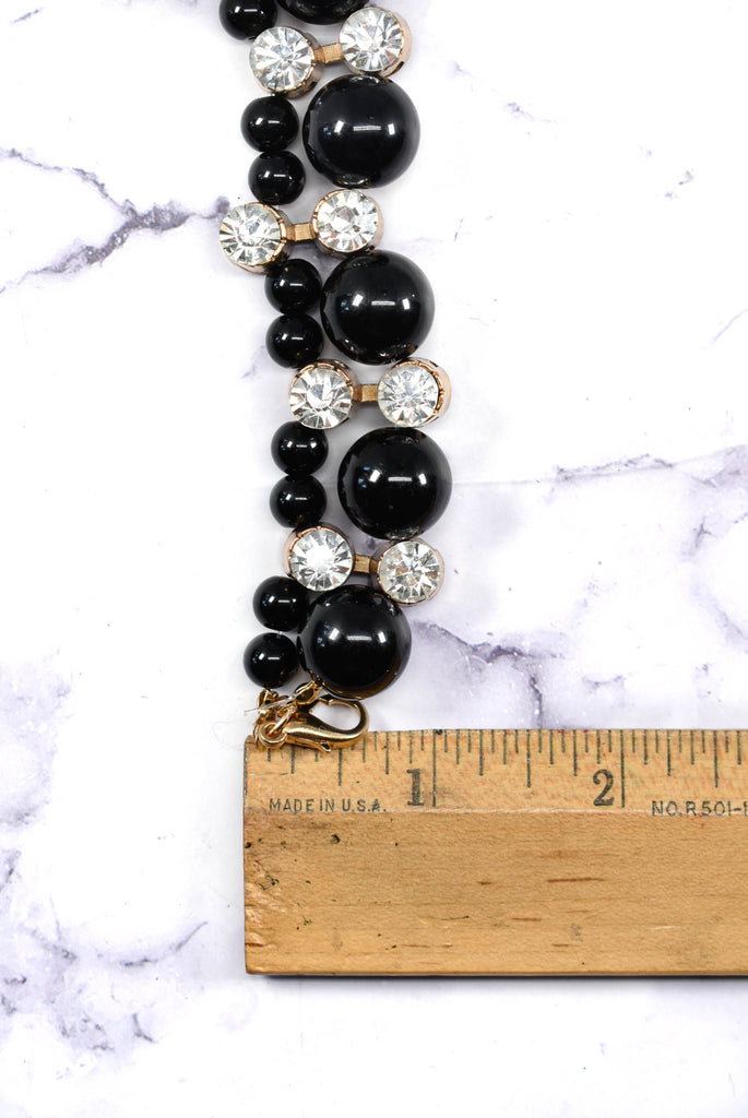 Rhinestone and Beaded Connector - Black and Gold Connector with Rhinestone and Black Beads