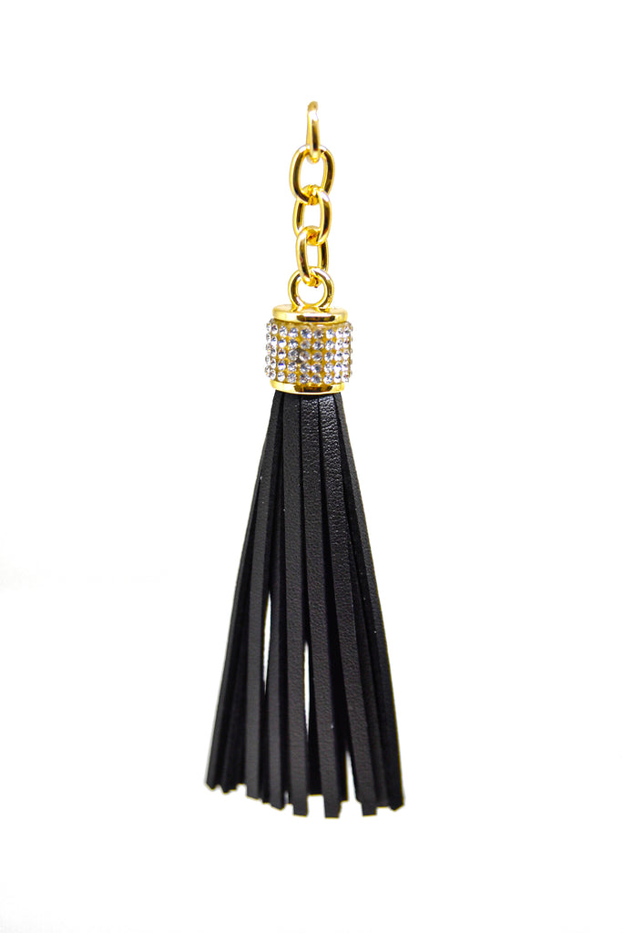 Leather Key Tassel with Rhinestone | Gold Accent Leather Tassel Piece with Rhinestones | White Leather Tassel | Black Leather Tassel Piece | Furniture Pillow Accessory | Necklace Pendant Tassel