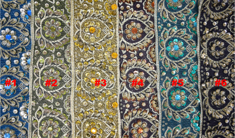Indian Embroidered Jacquard Trim with Sequins