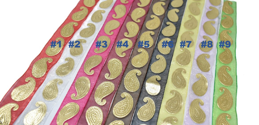 Metallic Gold Paisley Design on Chiffon Ribbon 1" - 1 Yard