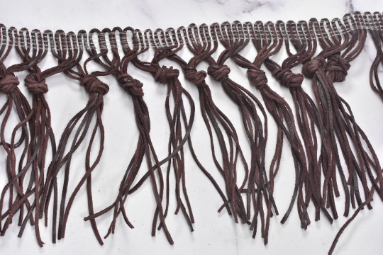Knotted Faux Leather Fringe Trim | Chocolate Leather Fringe Trim | Ultra Suede Leather Fringe Trim | Fringe Trim | Trim