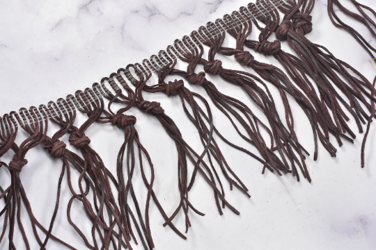 Knotted Faux Leather Fringe Trim | Chocolate Leather Fringe Trim | Ultra Suede Leather Fringe Trim | Fringe Trim | Trim