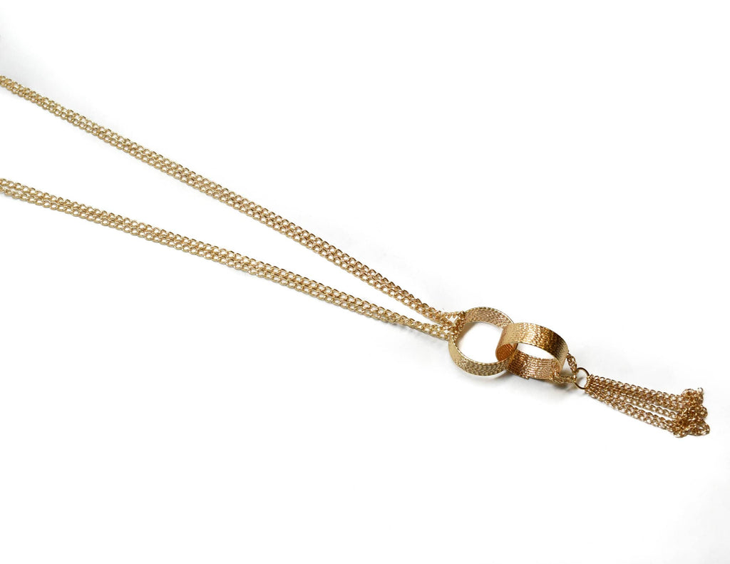 Gold Necklace with Rings and Dangling Chain