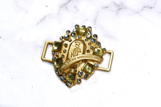 Designer Brand Buckle Slider | Gold Rhinestone Ribbon Slider | Designer Belt Sash | Mini Slide Buckle with Rhinestones Target Trim