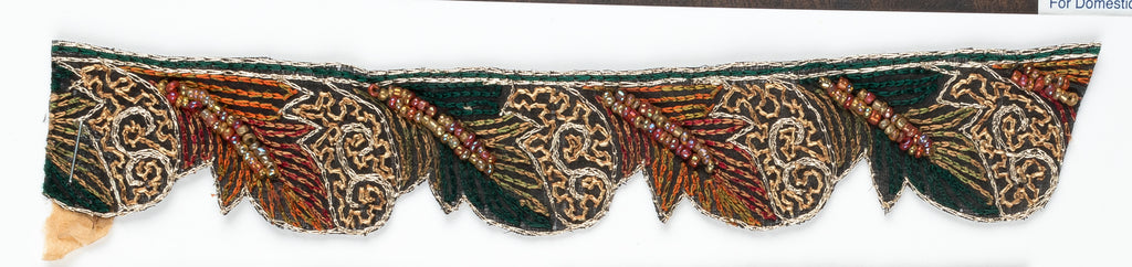 Floral Beaded Handcrafted Indian Trim WITH Fur