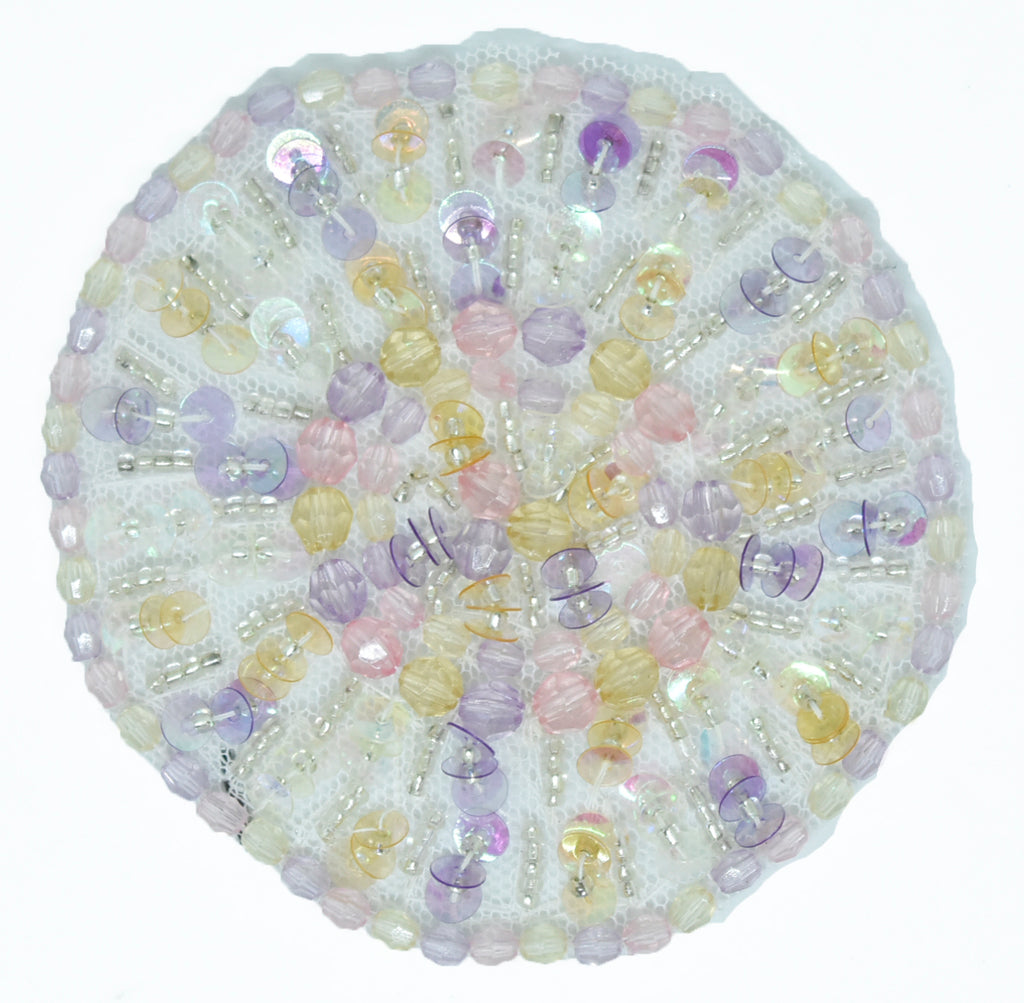 Round Beaded /Sequins Patch  Sew on Mesh Fabric / Apparels / Decorative