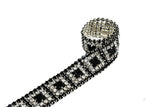 Black/Clear Rhinestone Trim with Silver Cupping 1" - 1 Yard