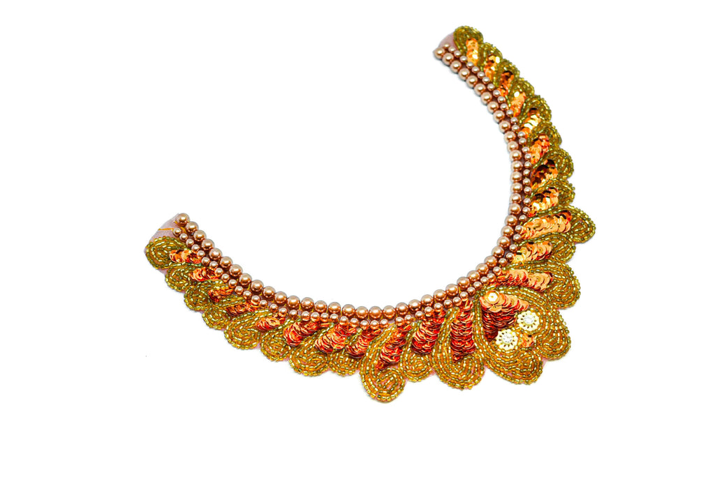 Beaded Patch for Neckline (Orange or Black) | Black Pearl Neck Patch | Iron on Patch for Neck Area | Patch | Applique - Target Trim