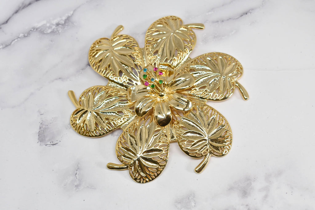 Gold Flower Buckle w/Colorful Rhinestones