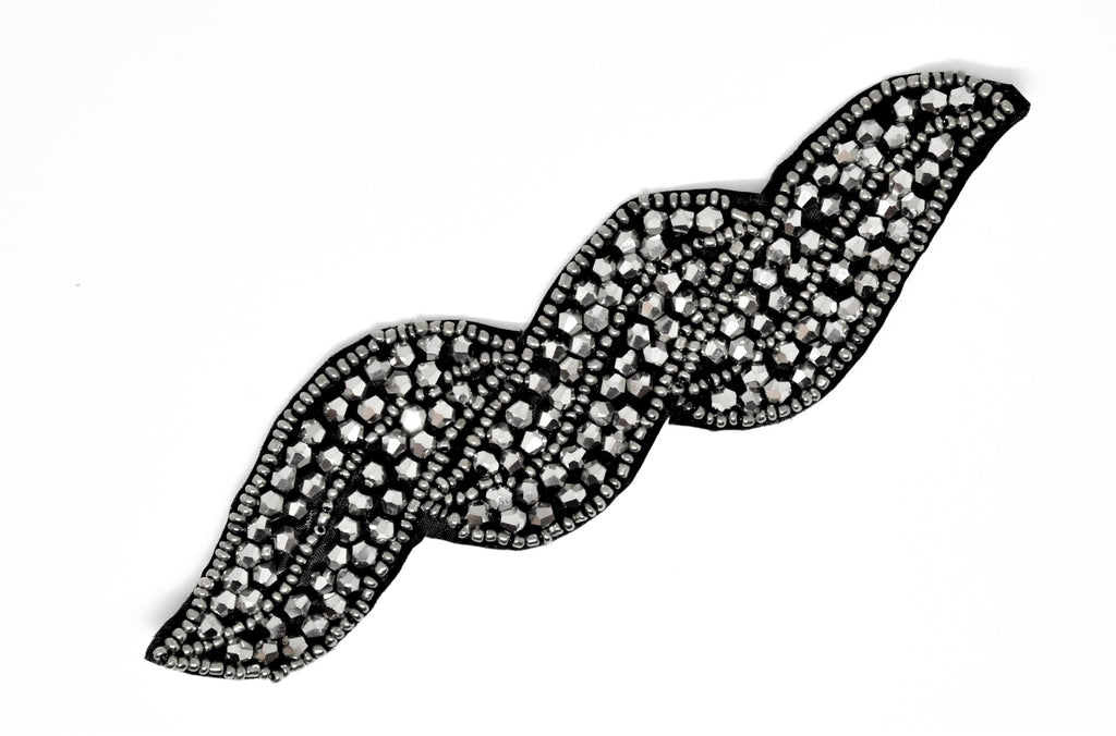 Leaf Rhinestone Beaded Applique 6" x 1.90" | Leaf Patch Applique - Target Trim