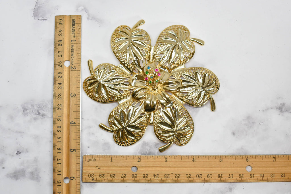 Gold Flower Buckle w/Colorful Rhinestones