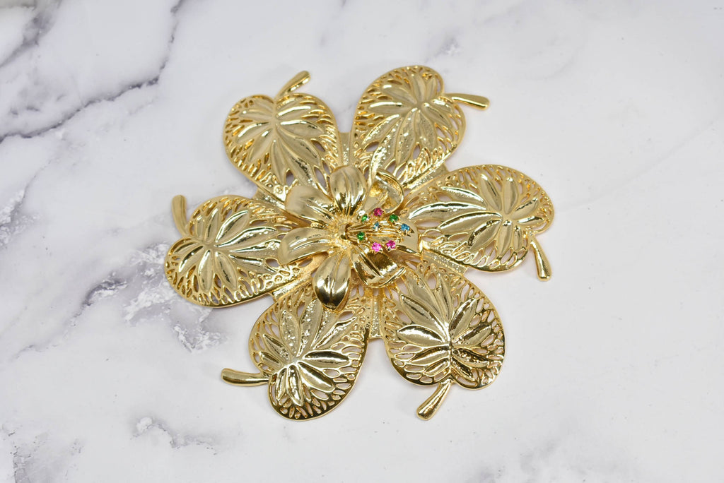 Gold Flower Buckle w/Colorful Rhinestones