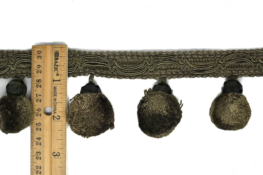 Army Green Pom-Pom Tassel Fringe Trim -  Trim