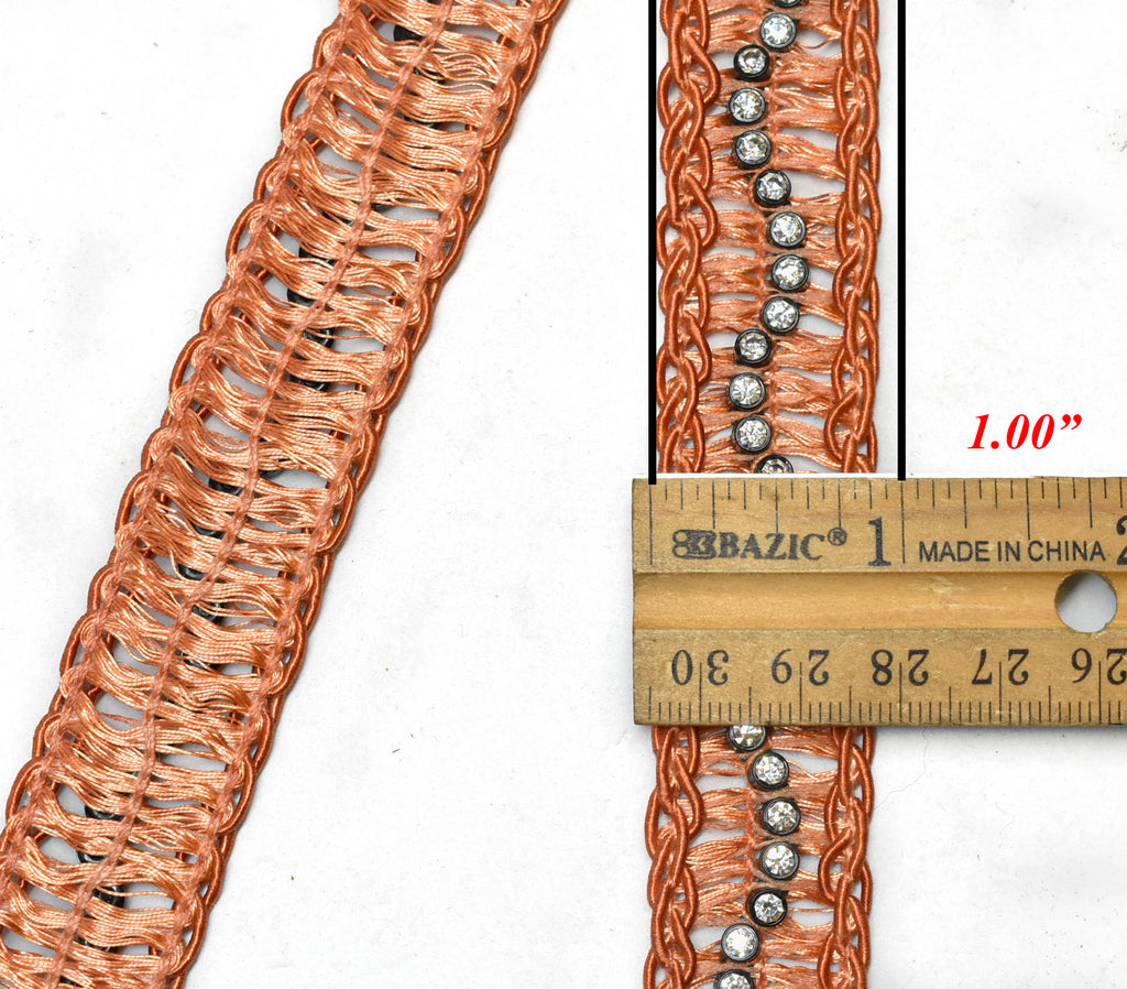 Rhinestone Trim made Raffia (Straw-like) Material 1"  - 1 Yard