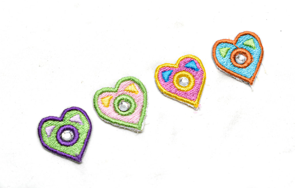 Two-Tone Tiny Heart w/Rhinestone Patches 1" x 0.75" | Tiny Hearts Patch Applique - Target Trim