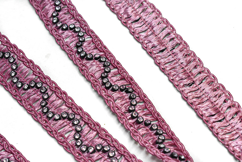 Rhinestone Trim made Raffia (Straw-like) Material 1"  - 1 Yard