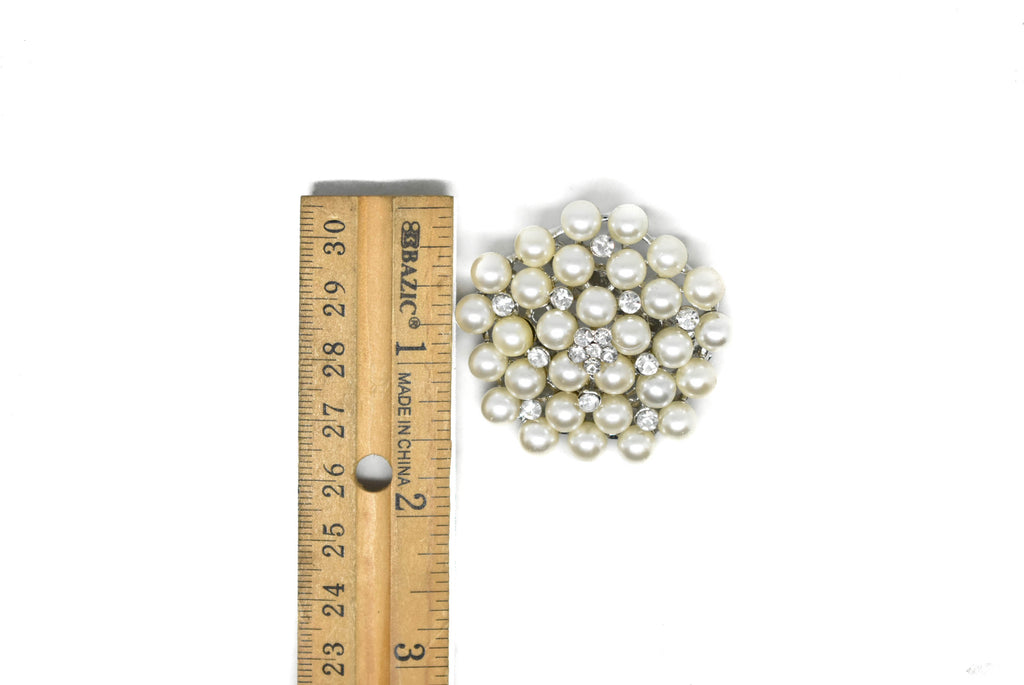 Silver Pearl Brooch Pin with Crystal Flowers Target Trim