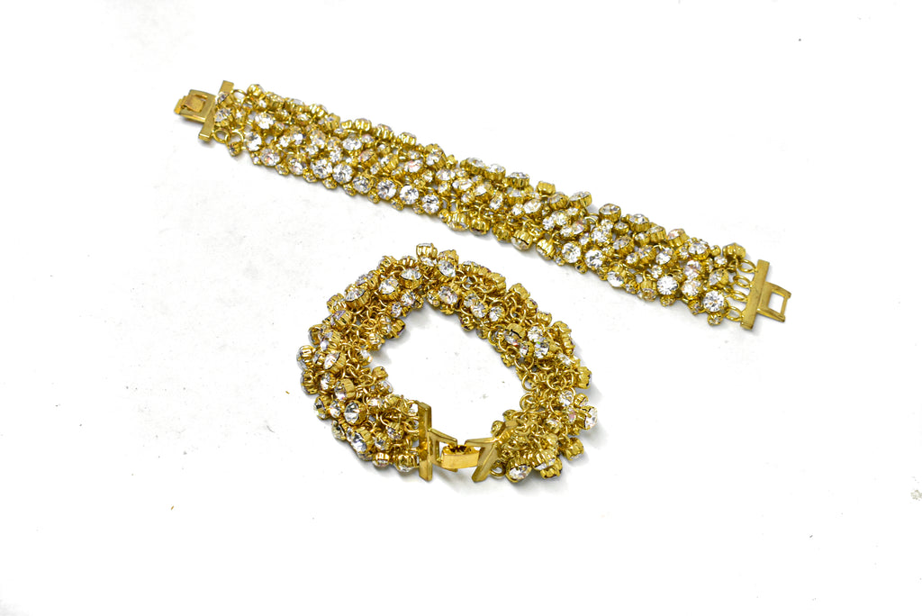 Gold Bracelet with Clear Rhinestones (One-Size)