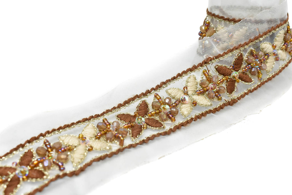 Floral Organza Trim with Beads and Sequins