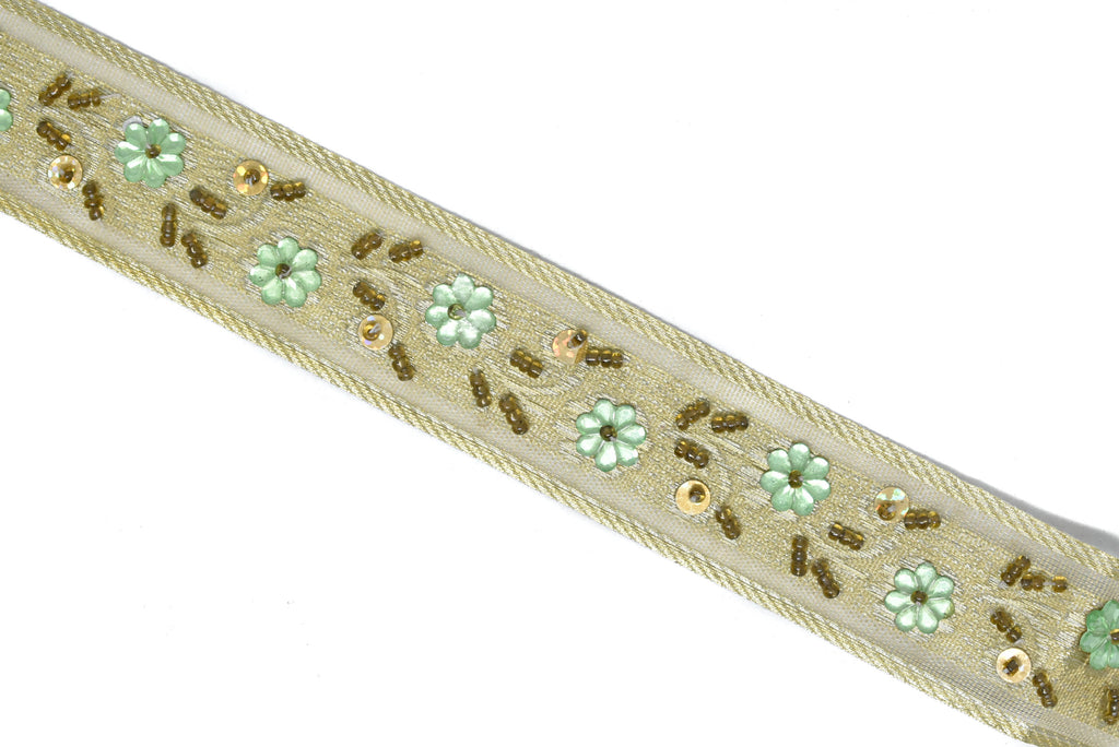 Sequins Beaded Embroidered Floral Indian Trim 1.125"- 1 Yard