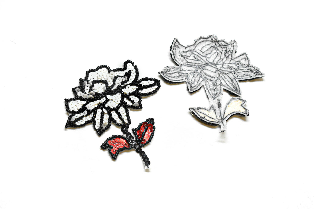 Sequins Iron-on Flower Applique with Black Beads 3" x 3.50" | Flower Patch Applique - Target Trim