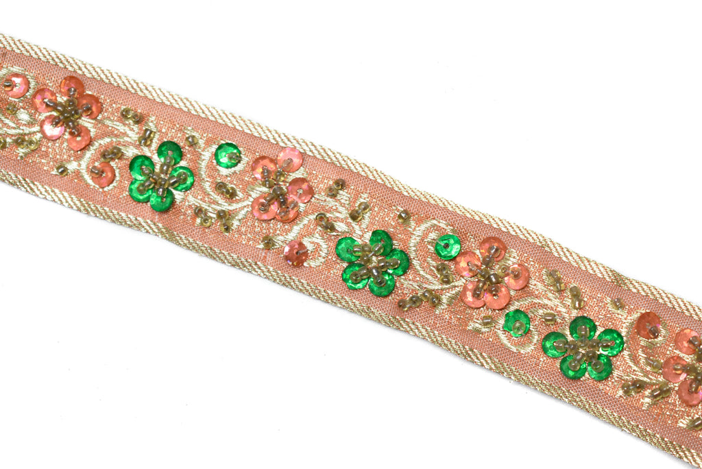 Sequins Beaded Embroidered Floral Indian Trim 1.125"- 1 Yard