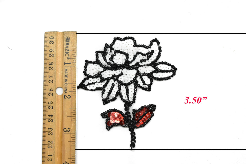 Sequins Iron-on Flower Applique with Black Beads 3" x 3.50" | Flower Patch Applique - Target Trim