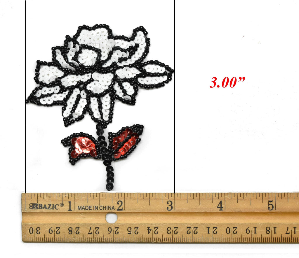 Sequins Iron-on Flower Applique with Black Beads 3" x 3.50" | Flower Patch Applique - Target Trim