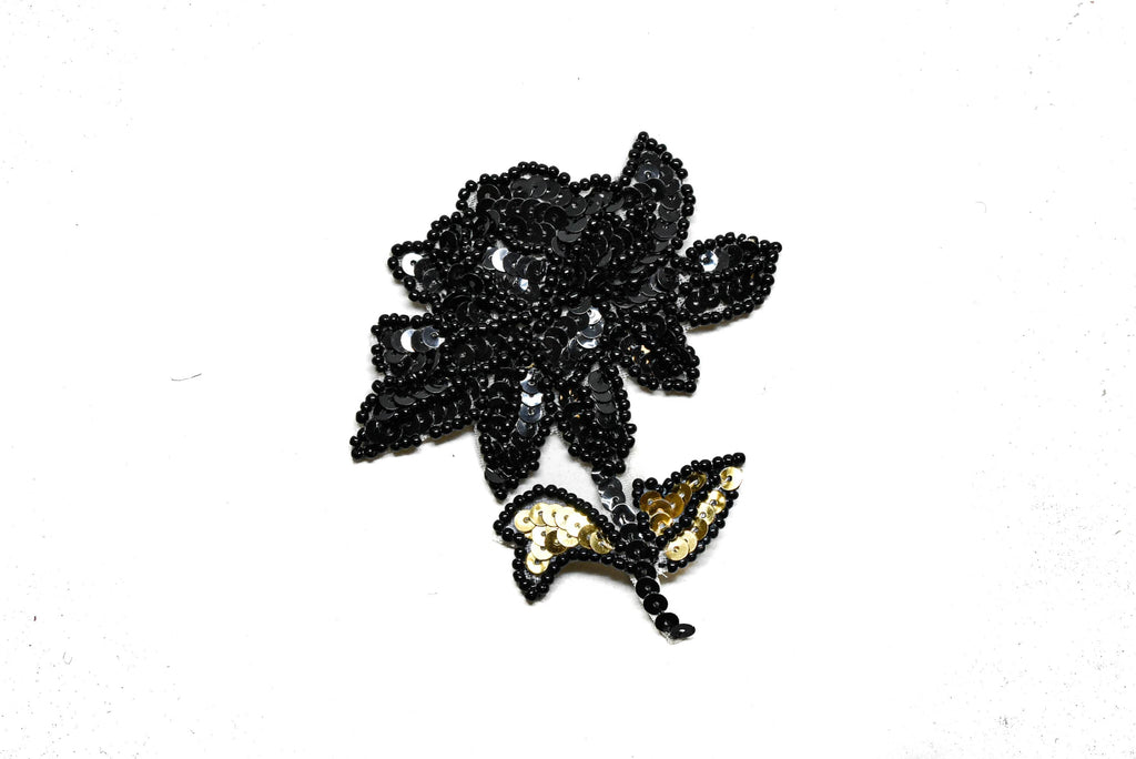 Sequins Iron-on Flower Applique with Black Beads 3" x 3.50" | Flower Patch Applique - Target Trim