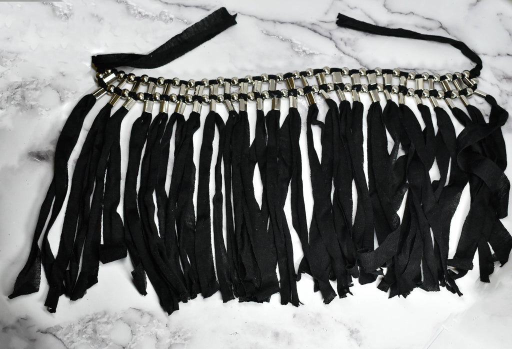 Knotted Fabric Fringe Trim with Metallic Silver Beads - Target Trim