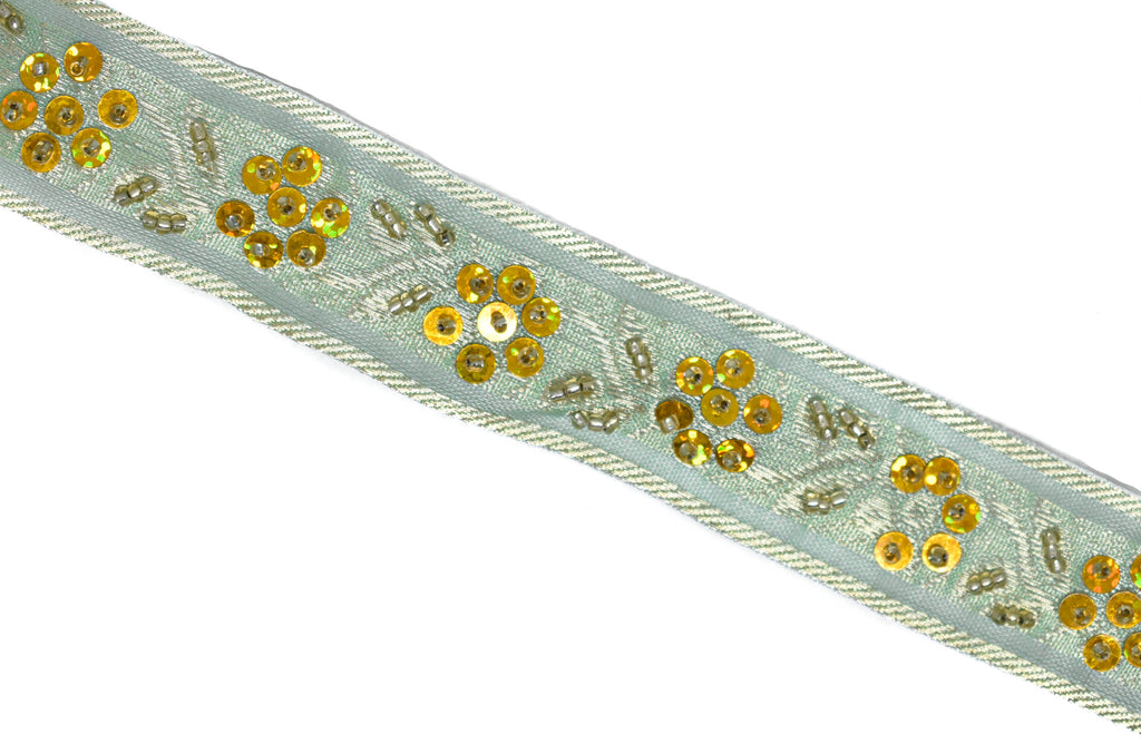 Assorted Sequins Beaded Floral Indian Trim 1.25" | Floral Indian Trim | Indian Trim | Sequins Trim | Trim
