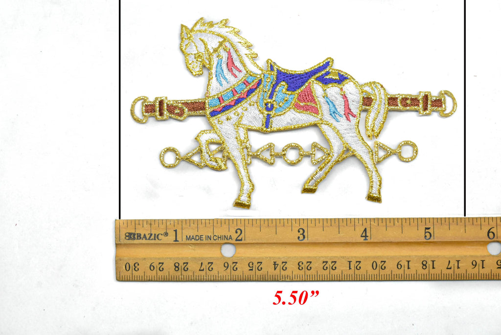 Embroidered Carousel Horse Iron-On Applique 5.5" x 3.25" | Horse Patch Applique - Target Trim