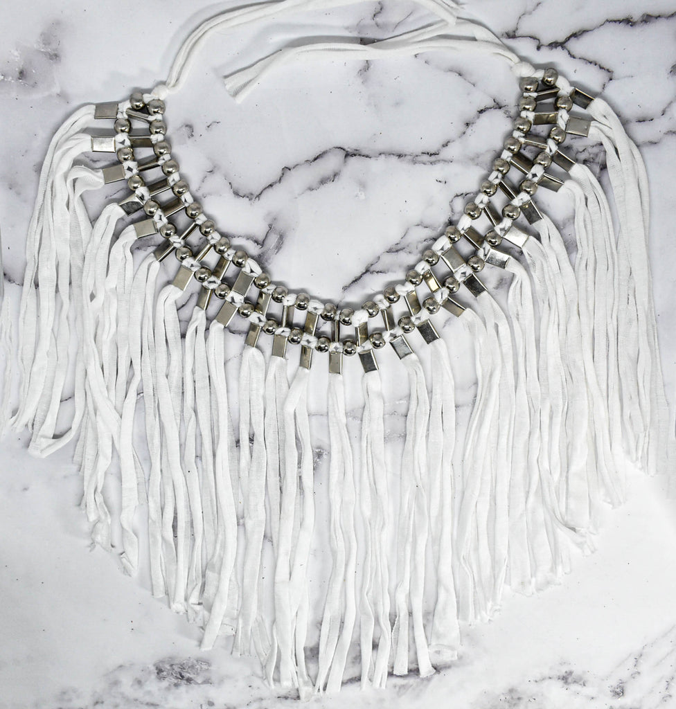 Knotted Fabric Fringe Trim with Metallic Silver Beads - Target Trim