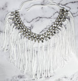 Knotted Fabric Fringe Trim with Metallic Silver Beads - Target Trim