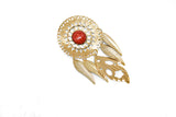 Gold Metal Feather and Leaf Pendant with Marble