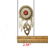 Gold Metal Feather and Leaf Pendant with Marble