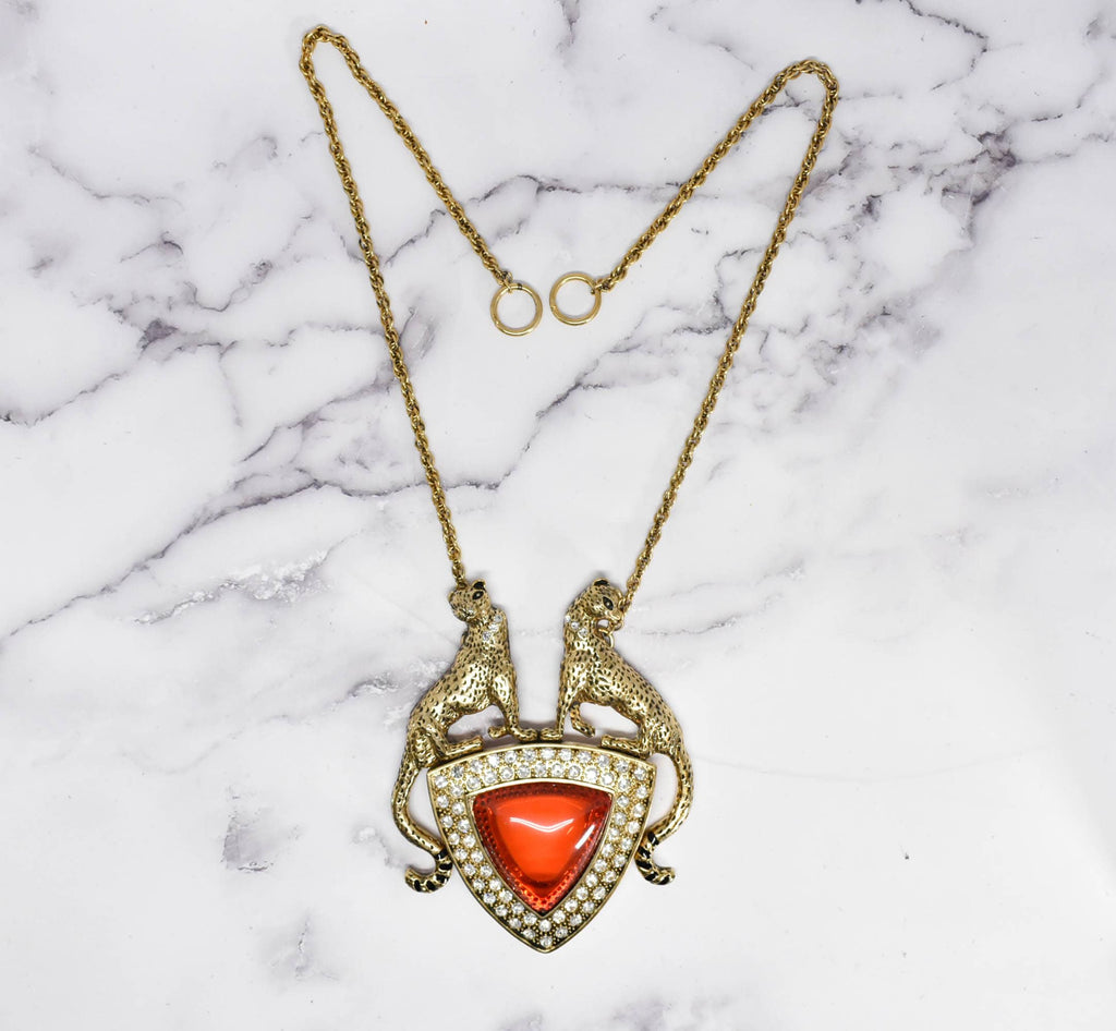 Gold Cheetah Pendant Necklace- Cheetah Ruby Necklace - 1 Piece