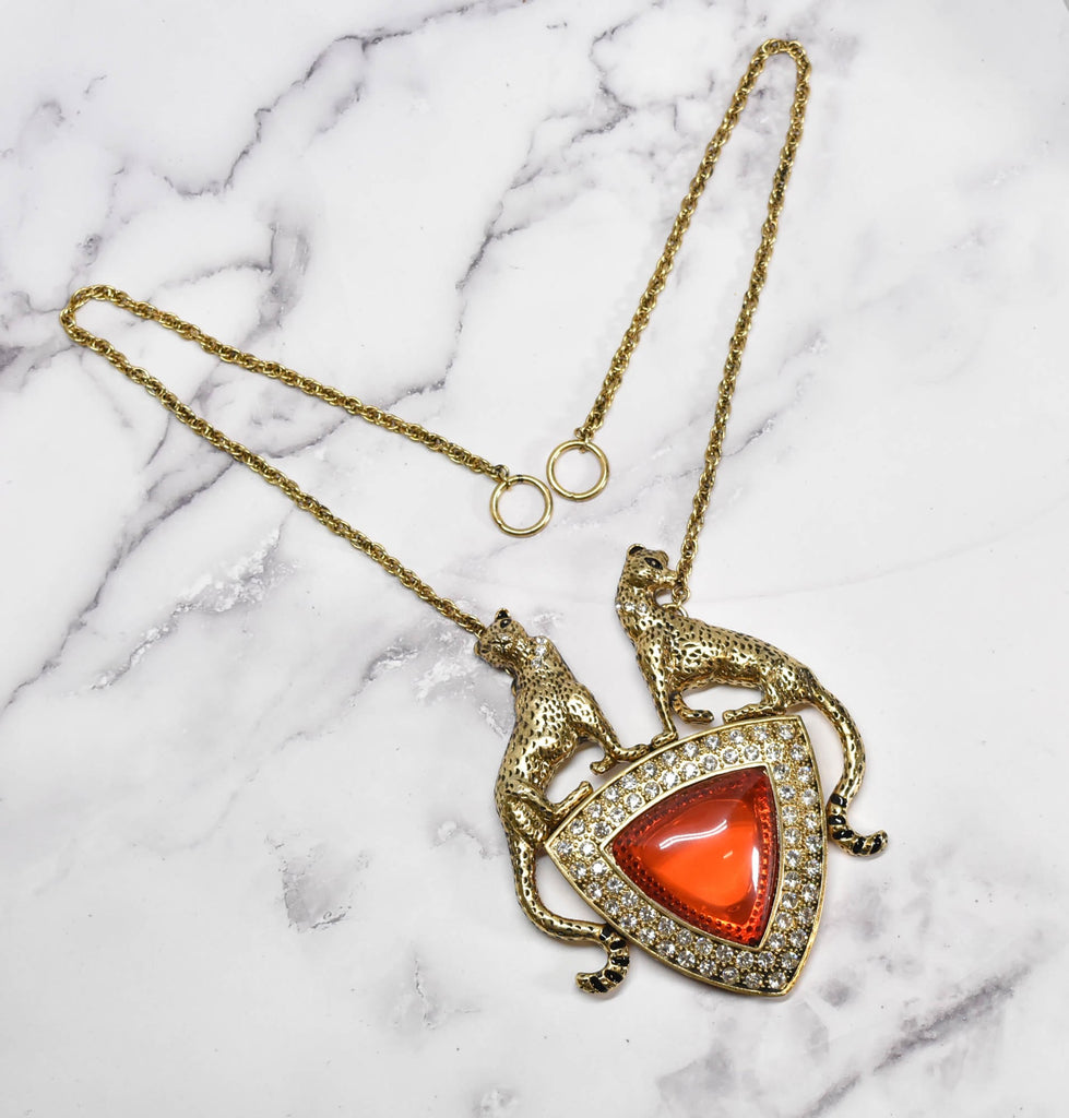 Gold Cheetah Pendant Necklace- Cheetah Ruby Necklace - 1 Piece