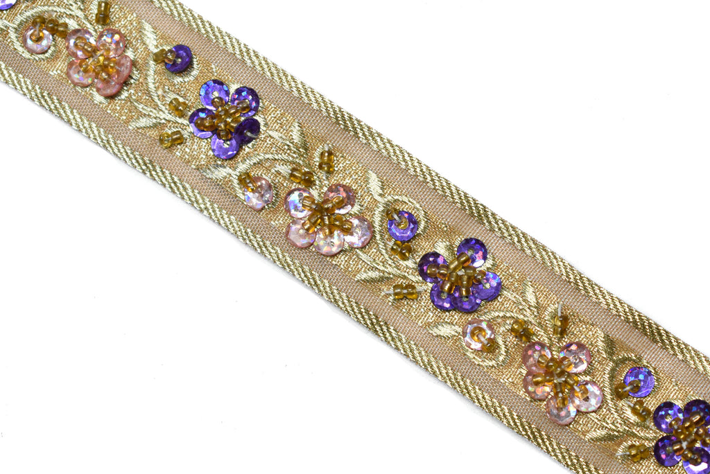 Sequins Beaded Embroidered Floral Indian Trim 1.125" - 1 Yard