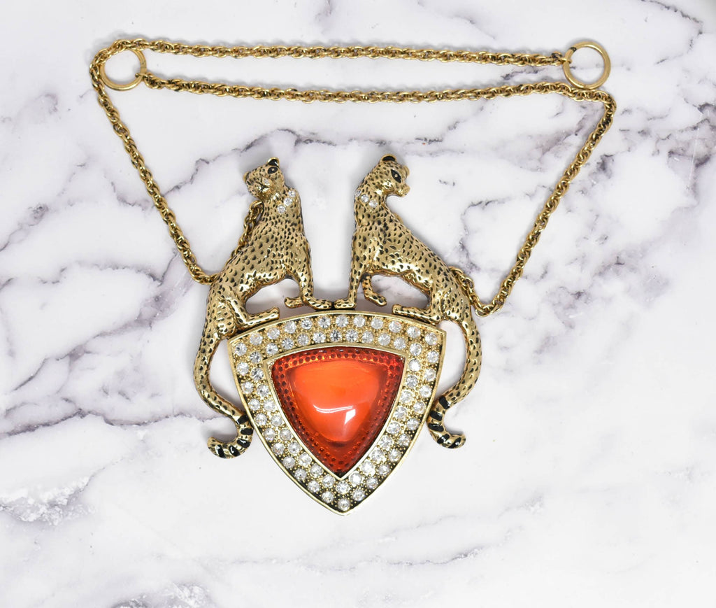 Gold Cheetah Pendant Necklace- Cheetah Ruby Necklace - 1 Piece