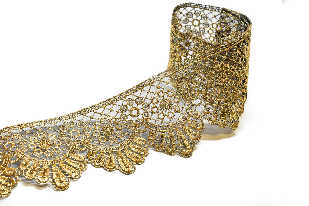 Metallic Gold Embroidered Trim 2.50" - 1 Yard