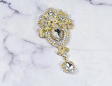 Large Silver Rhinestone Dangling Brooch with Pin | Wedding Bouquet Brooch | Silver Crystal Brooch Target Trim