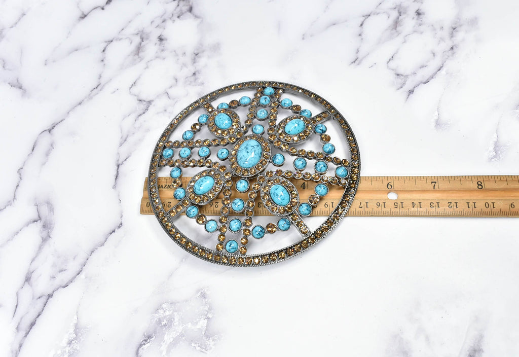 Circular Turquoise Stone Rhinestone Buckle